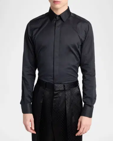 TOM FORD Men's Cotton and Silk Jacquard-Trim Dress Shirt | Thumbnail 2 TOM FORD Men's Cotton and Silk Jacquard-Trim Dress Shirt | Thumbnail 2