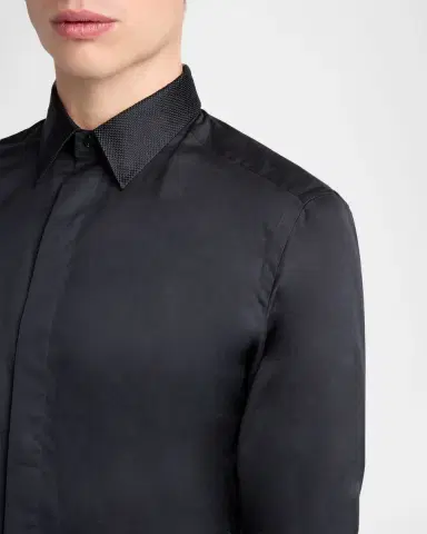 TOM FORD Men's Cotton and Silk Jacquard-Trim Dress Shirt | Thumbnail 4 TOM FORD Men's Cotton and Silk Jacquard-Trim Dress Shirt | Thumbnail 4