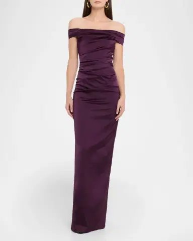 Rickie Freeman for Teri Jon Off-Shoulder Satin Column Gown | Thumbnail 2 Rickie Freeman for Teri Jon Off-Shoulder Satin Column Gown | Thumbnail 2