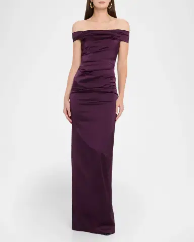 Rickie Freeman for Teri Jon Off-Shoulder Satin Column Gown | Thumbnail 4 Rickie Freeman for Teri Jon Off-Shoulder Satin Column Gown | Thumbnail 4