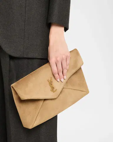 Saint Laurent Large YSL Envelope Flap Clutch Bag in Suede | Thumbnail 2 Saint Laurent Large YSL Envelope Flap Clutch Bag in Suede | Thumbnail 2