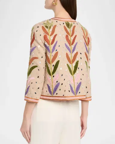 Valentino Garavani Beaded Leaf-Embroidered Linen Jacket | Thumbnail 3 Valentino Garavani Beaded Leaf-Embroidered Linen Jacket | Thumbnail 3