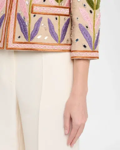 Valentino Garavani Beaded Leaf-Embroidered Linen Jacket | Thumbnail 5 Valentino Garavani Beaded Leaf-Embroidered Linen Jacket | Thumbnail 5
