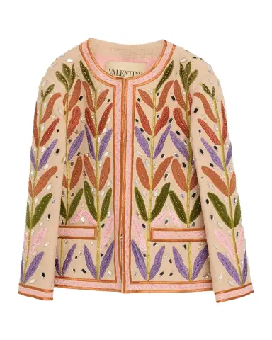 Valentino Garavani Beaded Leaf-Embroidered Linen Jacket | Thumbnail 1 Valentino Garavani Beaded Leaf-Embroidered Linen Jacket | Thumbnail 1