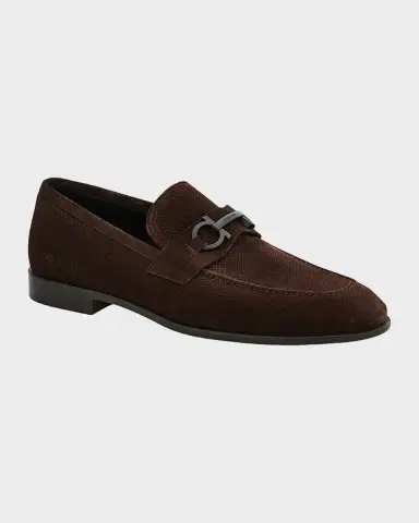 Ferragamo Men 's Foster Textured Suede Gancini Bit Loafers | Thumbnail 2 Ferragamo Men 's Foster Textured Suede Gancini Bit Loafers | Thumbnail 2