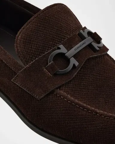 Ferragamo Men 's Foster Textured Suede Gancini Bit Loafers | Thumbnail 3 Ferragamo Men 's Foster Textured Suede Gancini Bit Loafers | Thumbnail 3