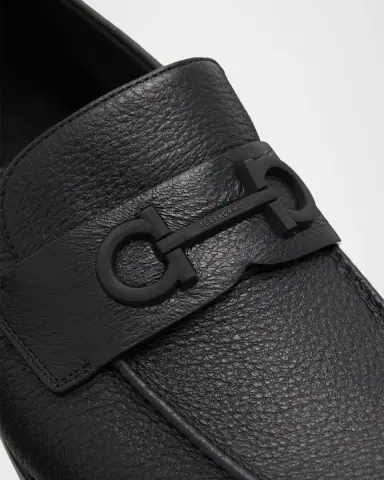 Ferragamo Men's Touch Hammered Leather Rubber-Gancini Loafers | Thumbnail 5 Ferragamo Men's Touch Hammered Leather Rubber-Gancini Loafers | Thumbnail 5