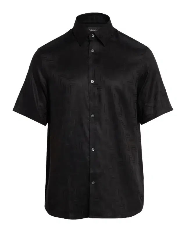 Men's Tonal Chevron Lyocell Short-Sleeve Shirt Men's Tonal Chevron Lyocell Short-Sleeve Shirt