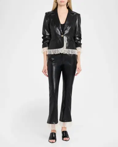Cinq a Sept Lace-Trim Vegan Leather Blazer | Thumbnail 2 Cinq a Sept Lace-Trim Vegan Leather Blazer | Thumbnail 2