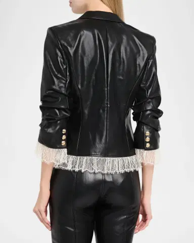 Cinq a Sept Lace-Trim Vegan Leather Blazer | Thumbnail 3 Cinq a Sept Lace-Trim Vegan Leather Blazer | Thumbnail 3