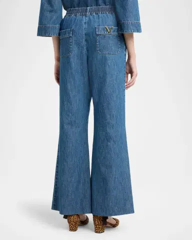 Valentino Garavani V-Logo Denim Flare Drawstring Pants | Thumbnail 3 Valentino Garavani V-Logo Denim Flare Drawstring Pants | Thumbnail 3
