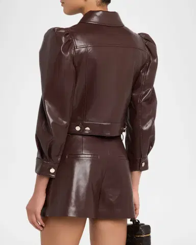 Alice + Olivia Lana Vegan Leather Puff-Shoulder Jacket | Thumbnail 3 Alice + Olivia Lana Vegan Leather Puff-Shoulder Jacket | Thumbnail 3