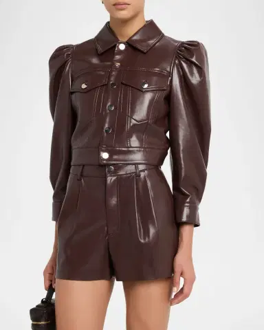 Alice + Olivia Lana Vegan Leather Puff-Shoulder Jacket | Thumbnail 4 Alice + Olivia Lana Vegan Leather Puff-Shoulder Jacket | Thumbnail 4