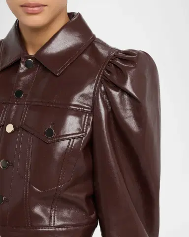 Alice + Olivia Lana Vegan Leather Puff-Shoulder Jacket | Thumbnail 5 Alice + Olivia Lana Vegan Leather Puff-Shoulder Jacket | Thumbnail 5