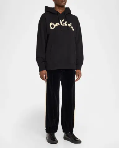 Valentino Garavani Men's Velvet Pintuck Stripe Sweatpants | Thumbnail 2 Valentino Garavani Men's Velvet Pintuck Stripe Sweatpants | Thumbnail 2