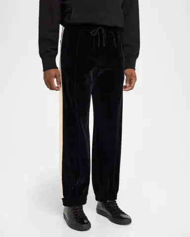 Valentino Garavani Men's Velvet Pintuck Stripe Sweatpants | Thumbnail 4 Valentino Garavani Men's Velvet Pintuck Stripe Sweatpants | Thumbnail 4
