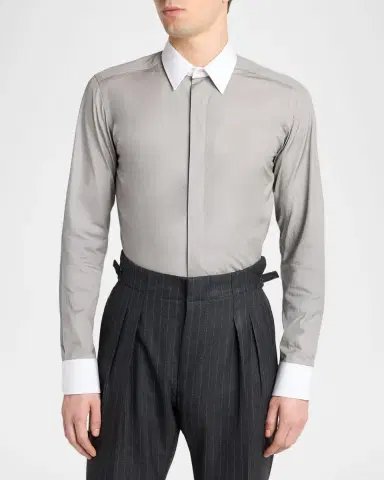 TOM FORD Men's Poplin Contrast-Trim Sport Shirt | Thumbnail 4 TOM FORD Men's Poplin Contrast-Trim Sport Shirt | Thumbnail 4