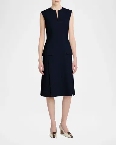 FERRAGAMO Split V-Neck Sleeveless Crepe Midi Dress | Thumbnail 2 FERRAGAMO Split V-Neck Sleeveless Crepe Midi Dress | Thumbnail 2