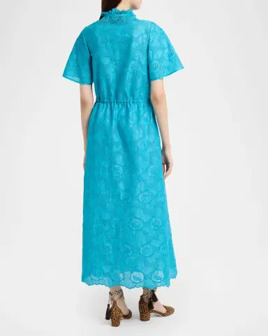 Valentino Garavani Eyelet Embroidered Cotton Drawstring Midi Dress | Thumbnail 3 Valentino Garavani Eyelet Embroidered Cotton Drawstring Midi Dress | Thumbnail 3