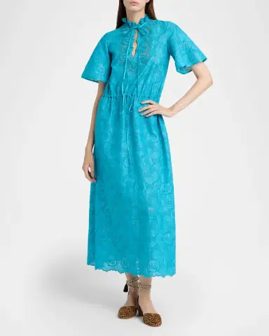 Valentino Garavani Eyelet Embroidered Cotton Drawstring Midi Dress | Thumbnail 4 Valentino Garavani Eyelet Embroidered Cotton Drawstring Midi Dress | Thumbnail 4