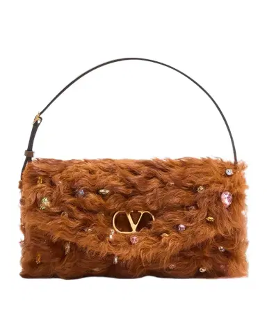 Valentino Garavani Vain Strass Fuzzy Shearling Shoulder Bag | Thumbnail 1 Valentino Garavani Vain Strass Fuzzy Shearling Shoulder Bag | Thumbnail 1