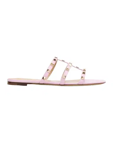 Valentino Garavani Rockstud Caged Leather Flat Slide Sandals | Thumbnail 1 Valentino Garavani Rockstud Caged Leather Flat Slide Sandals | Thumbnail 1