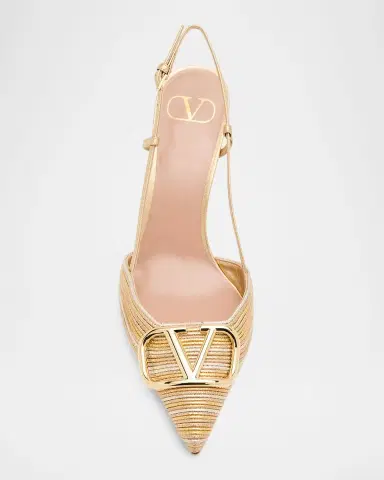 Valentino Garavani 80mm VLogo Signature Metallic Slingback Pumps with Cornely Embroidery | Thumbnail 6 Valentino Garavani 80mm VLogo Signature Metallic Slingback Pumps with Cornely Embroidery | Thumbnail 6