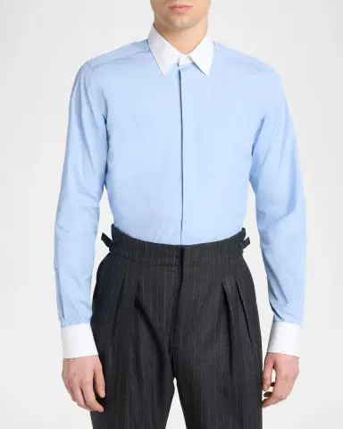 TOM FORD Men's Poplin Contrast-Trim Sport Shirt | Thumbnail 4 TOM FORD Men's Poplin Contrast-Trim Sport Shirt | Thumbnail 4