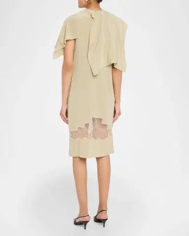 FERRAGAMO Lace-Inset Envers Silk Capelet Midi Dress | Thumbnail 3 FERRAGAMO Lace-Inset Envers Silk Capelet Midi Dress | Thumbnail 3