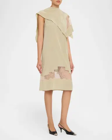 FERRAGAMO Lace-Inset Envers Silk Capelet Midi Dress | Thumbnail 4 FERRAGAMO Lace-Inset Envers Silk Capelet Midi Dress | Thumbnail 4