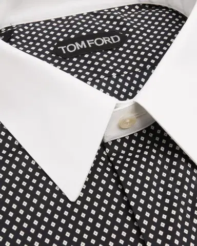 TOM FORD Men's Cotton Diamond-Print Contrast Collar-Cuff Dress Shirt | Thumbnail 2 TOM FORD Men's Cotton Diamond-Print Contrast Collar-Cuff Dress Shirt | Thumbnail 2