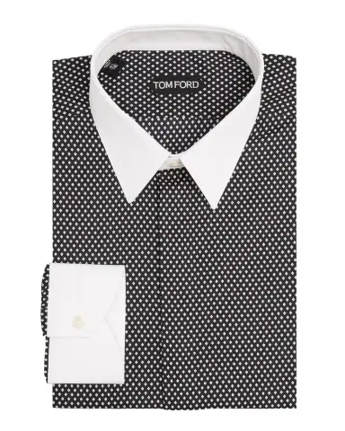TOM FORD Men's Cotton Diamond-Print Contrast Collar-Cuff Dress Shirt | Thumbnail 1 TOM FORD Men's Cotton Diamond-Print Contrast Collar-Cuff Dress Shirt | Thumbnail 1