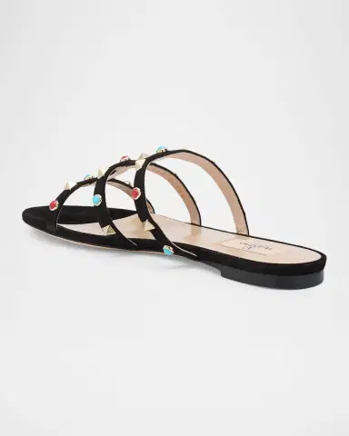 Valentino Garavani Rockstud Suede Flat Slide Sandals | Thumbnail 4 Valentino Garavani Rockstud Suede Flat Slide Sandals | Thumbnail 4