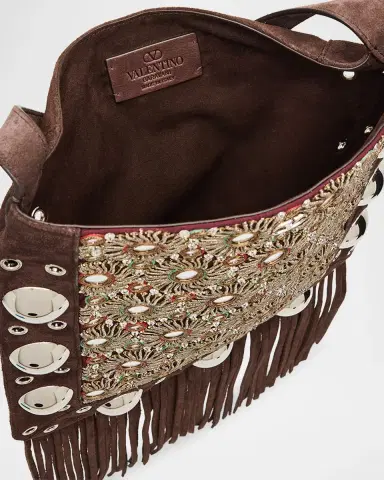 Valentino Garavani Nellcote Medium Studded Fringed Suede Crossbody Bag | Thumbnail 4 Valentino Garavani Nellcote Medium Studded Fringed Suede Crossbody Bag | Thumbnail 4