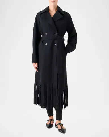 Akris punto Fringed Wool Belted Maxi Trench Coat | Thumbnail 2 Akris punto Fringed Wool Belted Maxi Trench Coat | Thumbnail 2