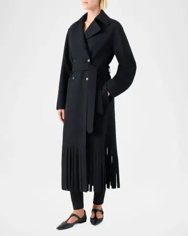 Akris punto Fringed Wool Belted Maxi Trench Coat | Thumbnail 4 Akris punto Fringed Wool Belted Maxi Trench Coat | Thumbnail 4