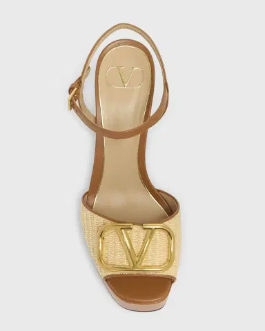 Valentino Garavani 115mm VLogo Signature Raffia and Leather Platform Sandals | Thumbnail 4 Valentino Garavani 115mm VLogo Signature Raffia and Leather Platform Sandals | Thumbnail 4