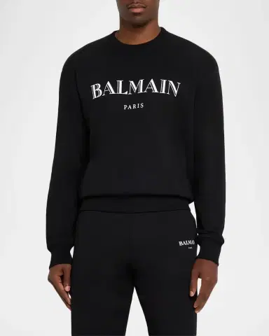 Balmain Men 's Cotton Vintage Logo Crewneck Sweater | Thumbnail 4 Balmain Men 's Cotton Vintage Logo Crewneck Sweater | Thumbnail 4