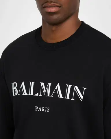 Balmain Men 's Cotton Vintage Logo Crewneck Sweater | Thumbnail 5 Balmain Men 's Cotton Vintage Logo Crewneck Sweater | Thumbnail 5