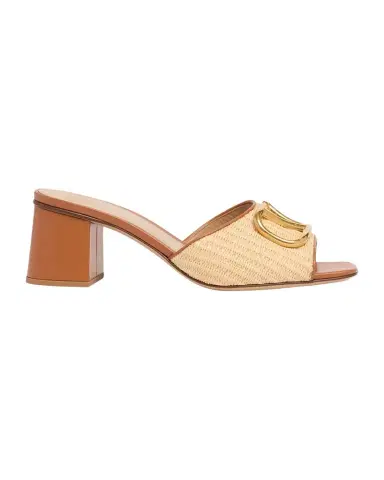 Valentino Garavani VLogo Signature Leather and Raffia Mule Sandals | Thumbnail 1 Valentino Garavani VLogo Signature Leather and Raffia Mule Sandals | Thumbnail 1