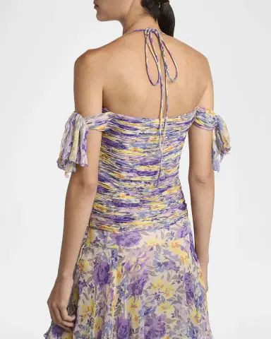 Valentino Garavani Off-The-Shoulder Ruched Floral Silk Cutout Top | Thumbnail 3 Valentino Garavani Off-The-Shoulder Ruched Floral Silk Cutout Top | Thumbnail 3