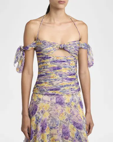 Valentino Garavani Off-The-Shoulder Ruched Floral Silk Cutout Top | Thumbnail 4 Valentino Garavani Off-The-Shoulder Ruched Floral Silk Cutout Top | Thumbnail 4