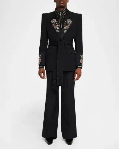 Valentino Garavani Men's Wool Blend Straight Leg Trousers | Thumbnail 2 Valentino Garavani Men's Wool Blend Straight Leg Trousers | Thumbnail 2