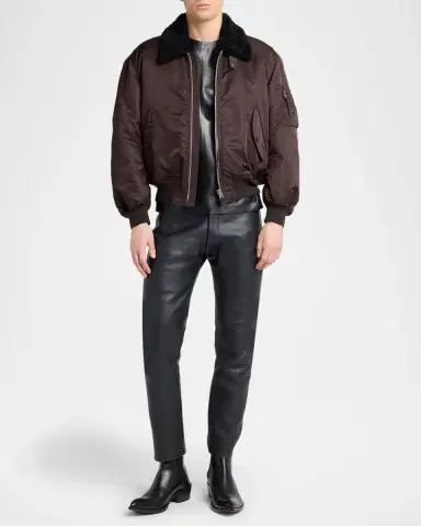 Tom Ford Men's Napa Leather Short-Sleeve Shirt | Thumbnail 2 Tom Ford Men's Napa Leather Short-Sleeve Shirt | Thumbnail 2