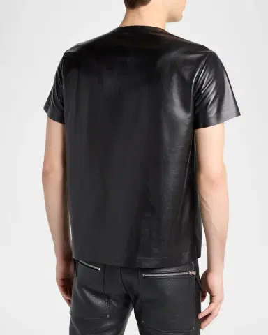 Tom Ford Men's Napa Leather Short-Sleeve Shirt | Thumbnail 3 Tom Ford Men's Napa Leather Short-Sleeve Shirt | Thumbnail 3