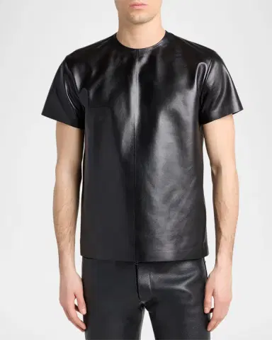 Tom Ford Men's Napa Leather Short-Sleeve Shirt | Thumbnail 4 Tom Ford Men's Napa Leather Short-Sleeve Shirt | Thumbnail 4