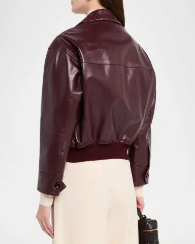 Bottega Veneta Intrecciato Collar Leather Bomber Jacket | Thumbnail 3 Bottega Veneta Intrecciato Collar Leather Bomber Jacket | Thumbnail 3