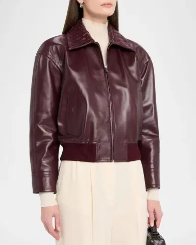 Bottega Veneta Intrecciato Collar Leather Bomber Jacket | Thumbnail 4 Bottega Veneta Intrecciato Collar Leather Bomber Jacket | Thumbnail 4