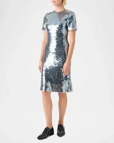 Akris Lucid Sequined Tulle Short-Sleeve Dress | Thumbnail 4 Akris Lucid Sequined Tulle Short-Sleeve Dress | Thumbnail 4