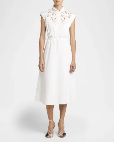 Valentino Garavani Broderie Anglaise Cap-Sleeve Midi Shirtdress | Thumbnail 2 Valentino Garavani Broderie Anglaise Cap-Sleeve Midi Shirtdress | Thumbnail 2